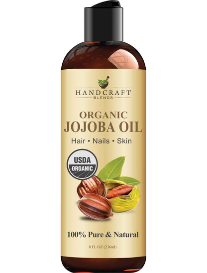 Handcraft Blends USDA Organic Jojoba Oil | Cold-Pressed | 100% Pure & Natural | for Hair, Skin & Face | Premium Grade Carrier Oil | for Massage & Aromatherapy | Hexane-Free