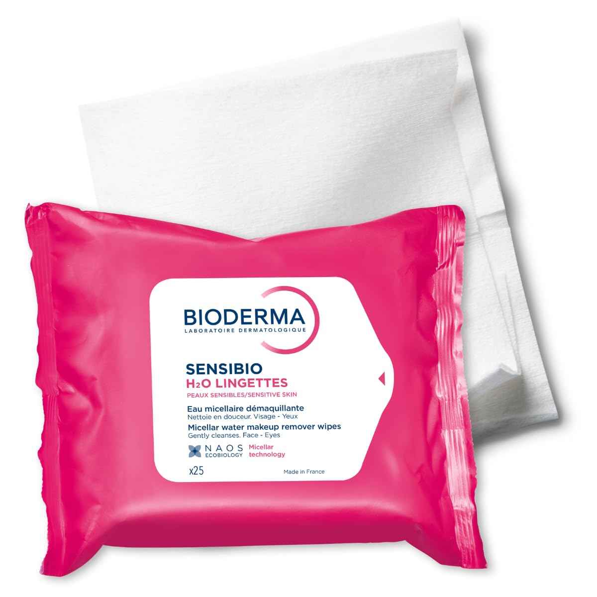 Bioderma - Sensibio H2O Wipes - Cleansing and Makeup Removing - Skin Soothing - for Sensitive Skin - 25 Wipes