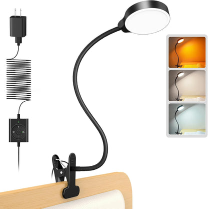Glocusent_5W_Clip_on_Light,_36_LEDs_Eye_Caring_Reading_Light_for_Bed,_3_Colors_&_5_Brightness_Clip_on_Lamp_with_Adapter,_Perfect_Reading_Light_for_Bed_with_Clamp/Bunk_Bed/Headboard/Table/Desk
