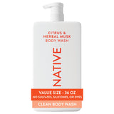 Native Body Wash for Women & Men, 36 oz Pump Bottle, Sulfate-Free & Gentle for All Skin Types