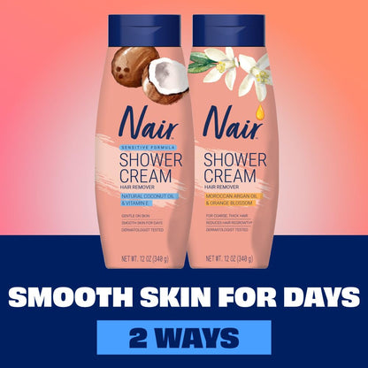 Nair_Sensitive_Formula_Shower_Cream,_Quick_and_Easy_Hair_Removal_Cream_with_Coconut_Oil_and_Vitamin_E_for_Body,_12_oz  
