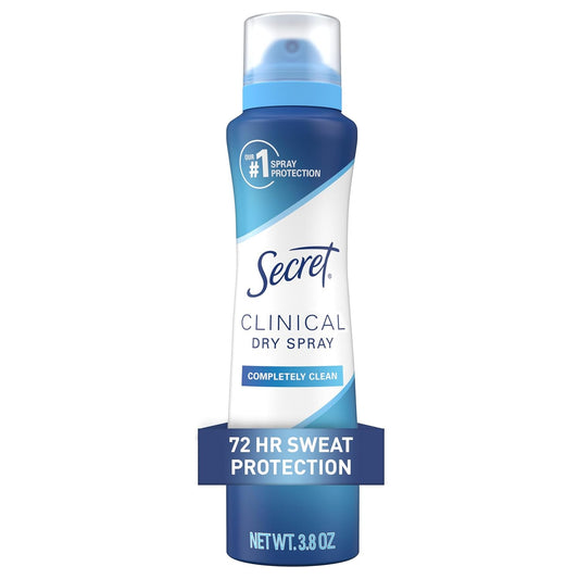 Secret_Clinical_Strength_Dry_Spray_Antiperspirant_Deodorant_for_Women,_3X_Stress_Protection,_72hr_Sweat_&_Odor_Protection,_PH_Balancing_Minerals,_Completely_Clean_Scent,_3.8_oz