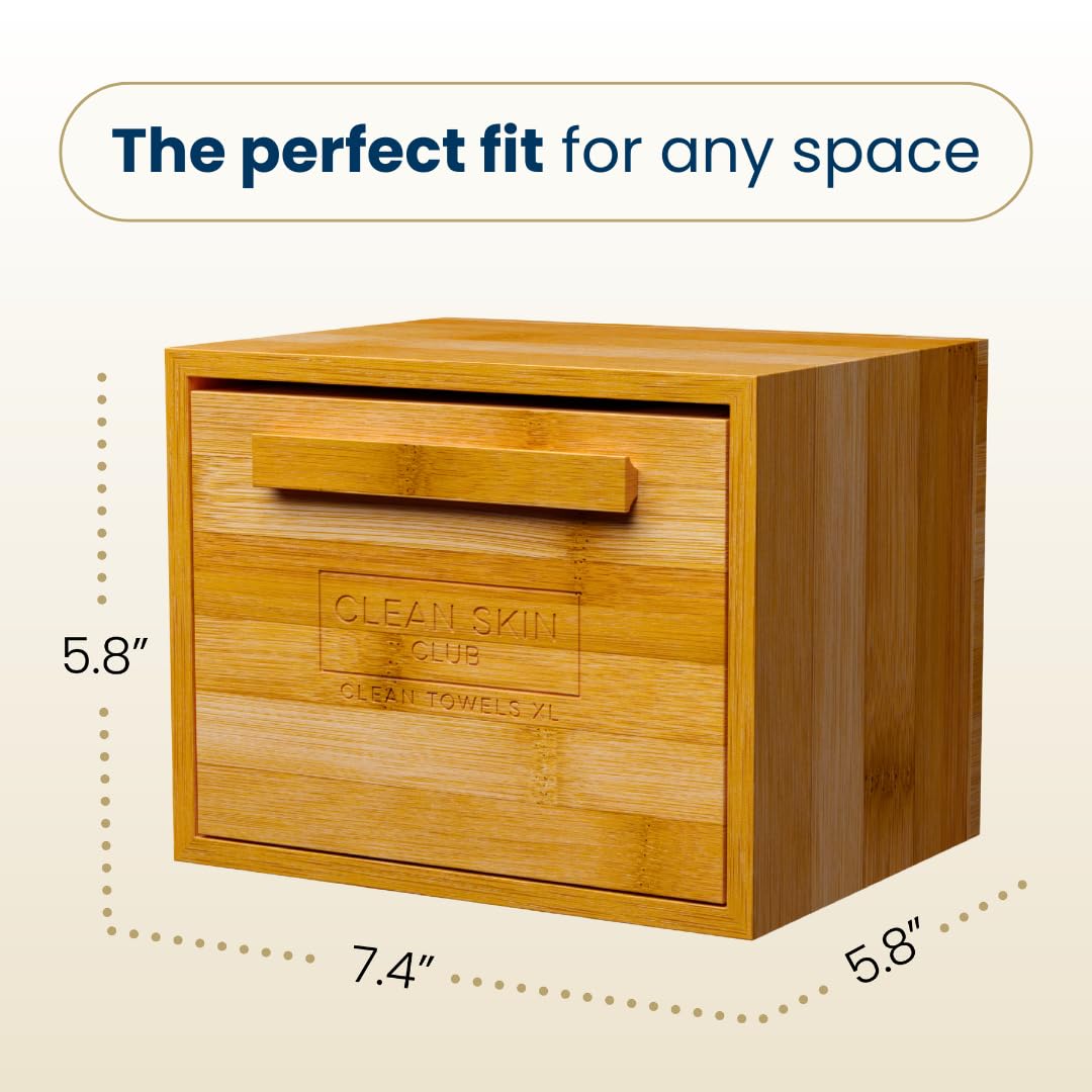 Clean_Skin_Club_Luxe_Bamboo_container_with_pullout_drawer_includes_Clean_Towels®_Original_XL_50_Count,_Disposable_Face_Towel_Holder_for_Bathroom_Counter