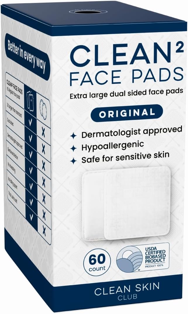 Clean_Skin_Club_Clean²_Pads_2.0_[New_&_Improved_Edges]_Guaranteed_Not_to_Shed_&_Tear_Face_Pads,_Unique_Triple_Layers,_Textured_&_Ultra_Soft_Side,_Organic_Disposable_Cotton,_Pair_with_Makeup_Remover