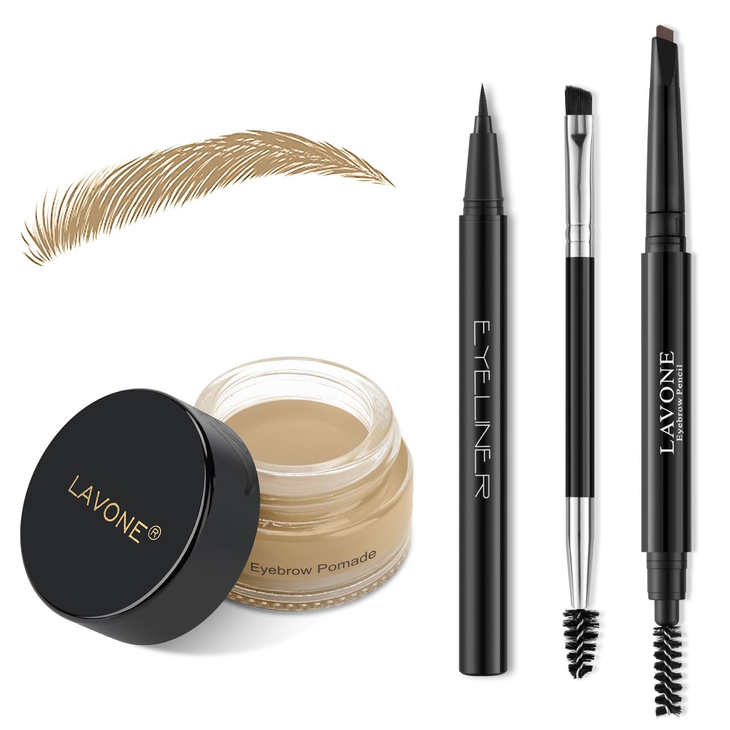 LAVONE Eyebrow Stamp Pencil Kit - Brow Stamp Trio with Waterproof Eyebrow Pencil, Eyeliner, Pomade, and Dual-ended Brush - Blonde