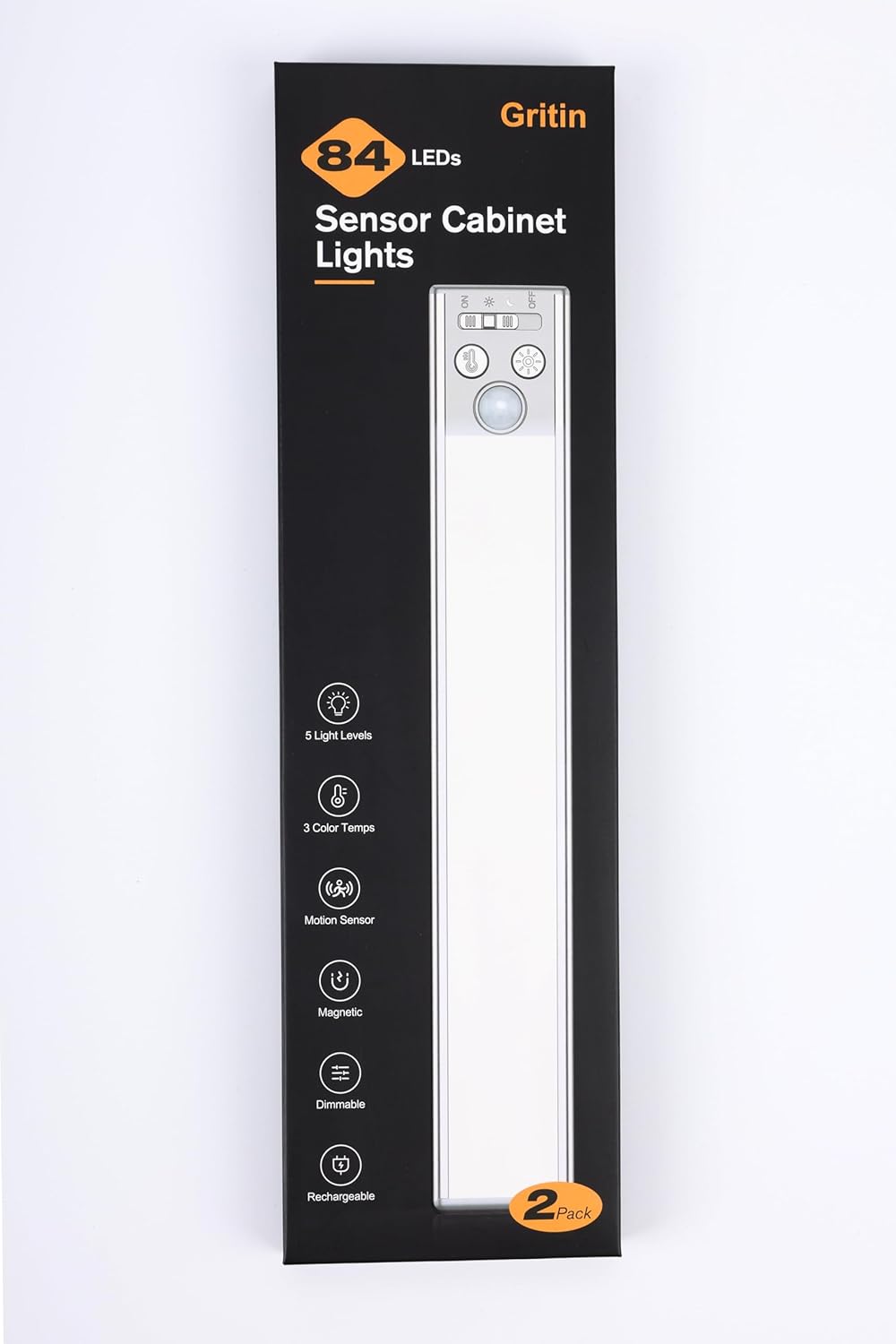 Gritin_10.2inch/_14.7_inch_Under_Cabinet_Lighting_Rechargeable_-84_LED_Super_Bright,3-Color&_5_Level_Brightness,4_Modes,Motion_Sensor,Long_Lasting-_Easy_Installation_Magnetic_Under_Cabinet_Closet_Lights_-2_Pack