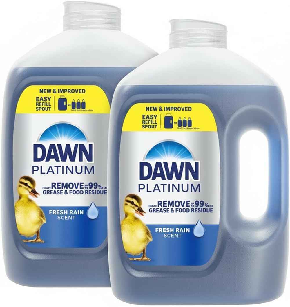 Dawn Platinum Refill Jug Dish Soap, Liquid Dishwashing Detergent Powerful Dawn Dish Soap for Tough Grease Removal Dishwashing Liquid Value Pack