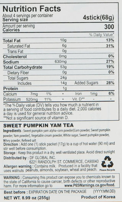 Damtuh_Sweet_Pumpkin_with_Yam_Tea_Powder_–_Korean_Meal_Replacement,_Instant_Breakfast_Shake_with_Misugaru,_17g_x_15_Sticks