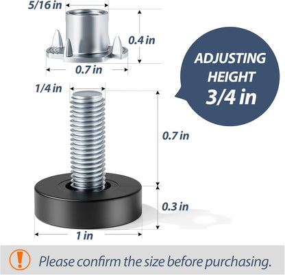 MROCO_Furniture_Leveling_Feet_with_T-Nuts,_12_PCS_1/4"-20_UNC_Thread_Adjustable_Levelers,_Leg_Levelers_Table_Feet_Screw_on_for_Deak,_Chairs,_Stool_Legs,_Cabinet