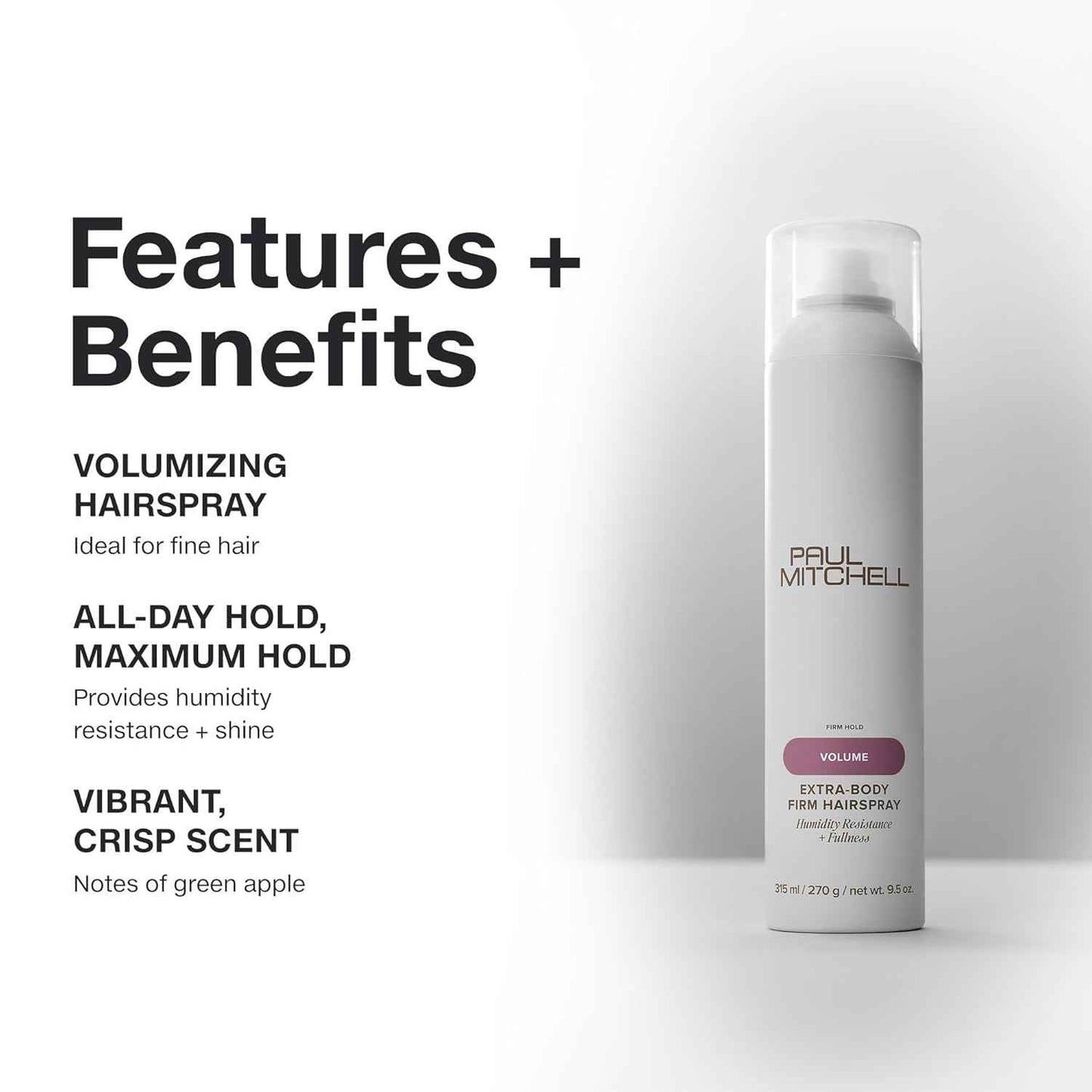 Paul Mitchell Extra-Body Firm Hairspray, Extreme Hold, Maximum Volume + Humidity Resistance, For Fine Hair, 9.5 oz