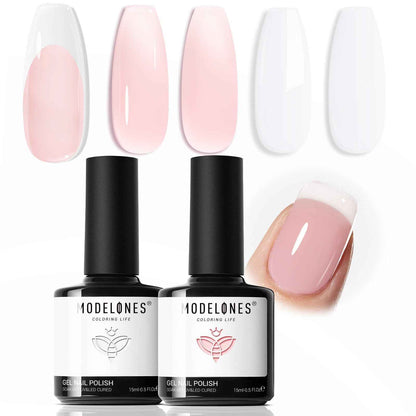 modelones Builder Nail Gel, 2 Pcs Clear and Cover Nude Builder Nail Polish, 8-in-One Apex Building Thickening Strengthener Extension Rubber Color Base Gel for DIY Home Salon Gifts LED Lamp Cured 10ml