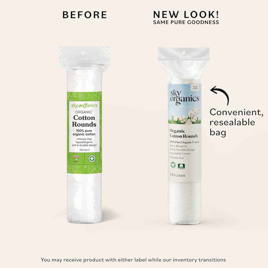 Sky Organics Organic Cotton Rounds for Sensitive Skin, 100% Pure GOTS Certified Organic for Beauty & Personal Care