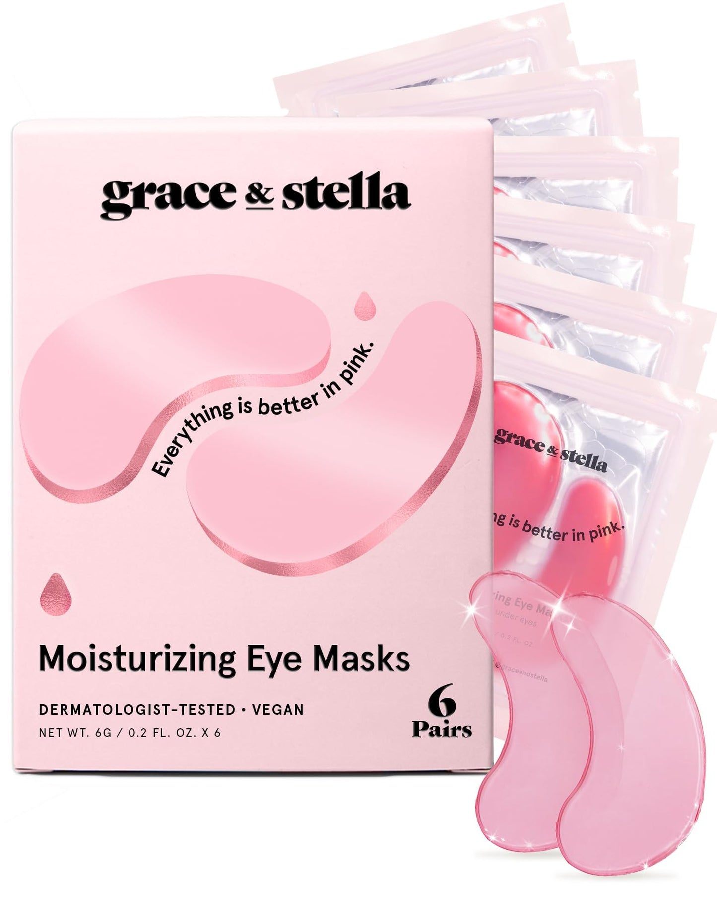 grace &amp;amp; stella Award Winning Under Eye Mask - Reduce Dark Circles, Puffy Eyes, Undereye Bags, Wrinkles - Gel Under Eye Patches - Small Birthday Gifts - Vegan Cruelty-Free (Pink, 6 Pairs)