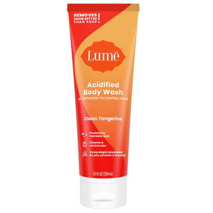 LUME Acidified Body Wash - 24 Hour Odor Control - Removes Odor Better than Soap - Moisturizing Formula - SLS Free, Paraben Free - Safe For Sensitive Skin - 8.5 ounce (Clean Tangerine)