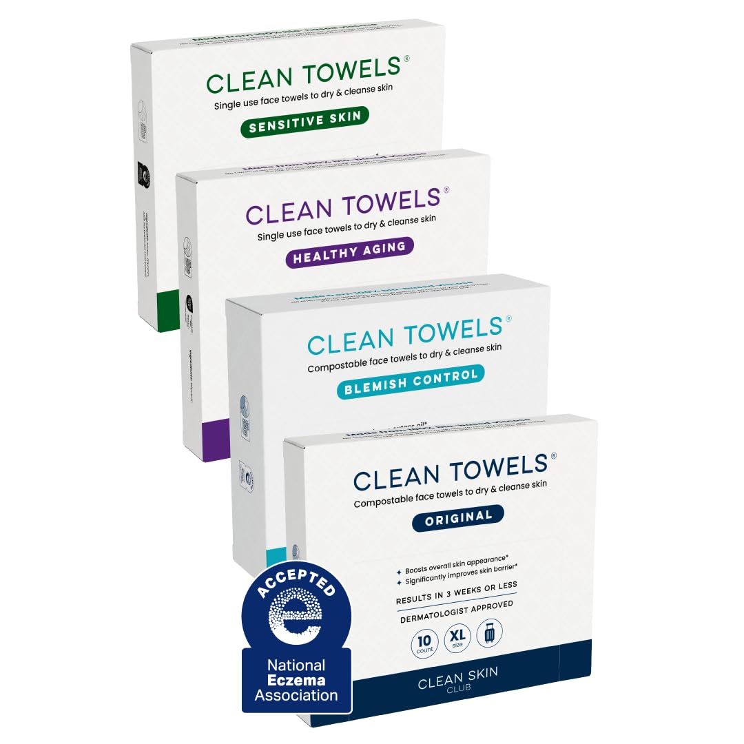 Clean_Skin_Club_Clean_Towels®_XL_Variety_4-Pack_Travel_Set,_Disposable_Face_Towels,_Includes_Original,_Sensitive,_Blemish_Control_&_Healthy_Aging,_40_Count_Total,_10_Each