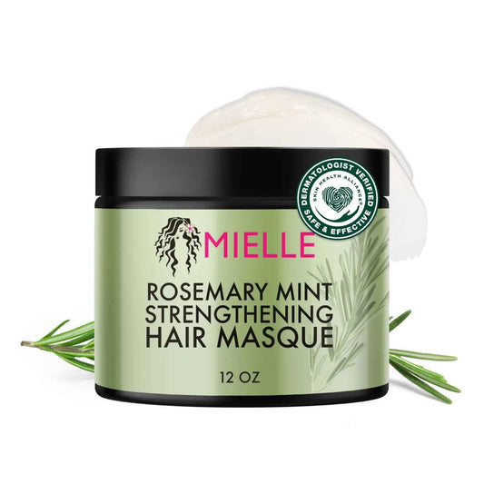 Mielle Organics Rosemary Mint Strengthening Hair Mask, Deep Conditioning Treatment Enriched with Biotin, Honey & Coconut Oil - Helps Encourage Longer, Healthier Strands, 12 Ounce
