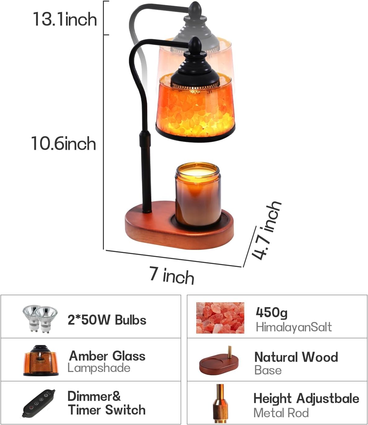 3-in-1_Candle_Warmer_Lamp_with_Timer_Dimmable,_Himalayan_Salt_Lamp_&_Passive_Diffuser,_Gifts_for_Women,_House_Warming_Gifts_New_Home_Decor,_Wax_Melt_Warmer_for_Jar_Candles_(2_Bulbs)