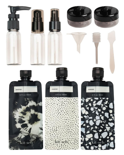 Kitsch_11_PCS_Travel_Containers_for_Toiletries_–_Travel_Essentials_Kit_for_Shampoo,_&_More_-_TSA_Approved_Bottles_for_Travel_Size_Toiletries,_Leak-Proof_Refillable_Travel_Containers_-_Black_&_Ivory