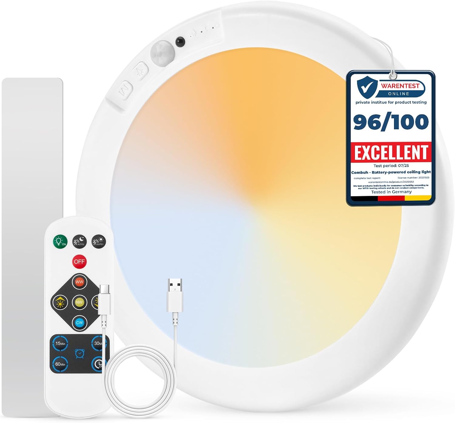 Combuh_Battery_Operated_Shower_Light_Waterproof_Inside,_Rechargeable_Motion_Sensor_Ceiling_Lights_Battery_Powered_with_Remote,_No_Wiring_Magnetic_Cordless_LED_Overhead_Lighting_for_Closet_Hallway