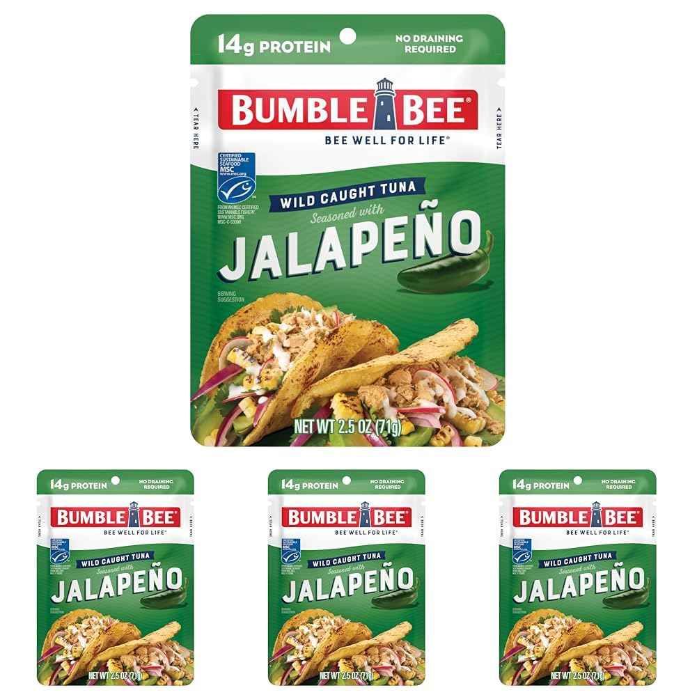 Bumble Bee Seasoned Tuna Pouch - Wild Caught and Ready to Eat for Snack, Salad, Korean Tuna Bowl - 14g Protein per Serving - PERFECT, PORTABLE, GOODNESS - 2.5 oz Packet