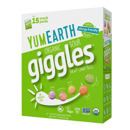 YumEarth Organic Giggles Chewy Candy – Allergy Friendly, No Artificial Dyes, Non GMO, Gluten Free, Fruit Flavored, Vegan Candy Snacks 0.5 oz