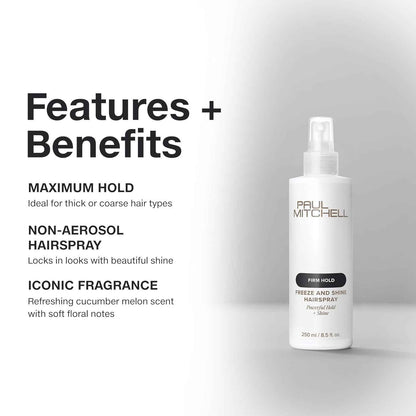 Paul Mitchell Freeze and Shine Super Hairspray, Maximum Hold, Shiny Finish Hairspray, For Coarse Hair