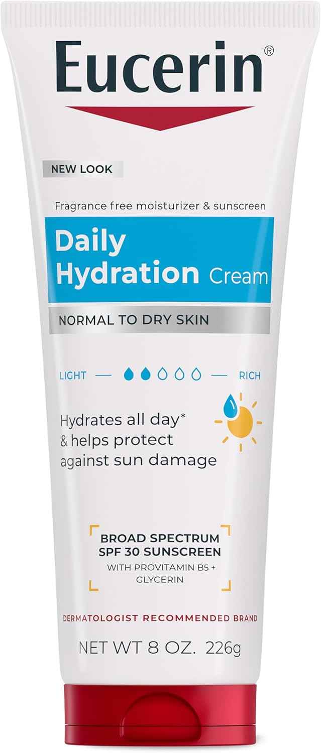 Eucerin Daily Hydration Broad Spectrum SPF 30 Sunscreen Body Cream for Dry Skin, Fragrance Free Sunscreen Moisturizer, 8 Oz Tube