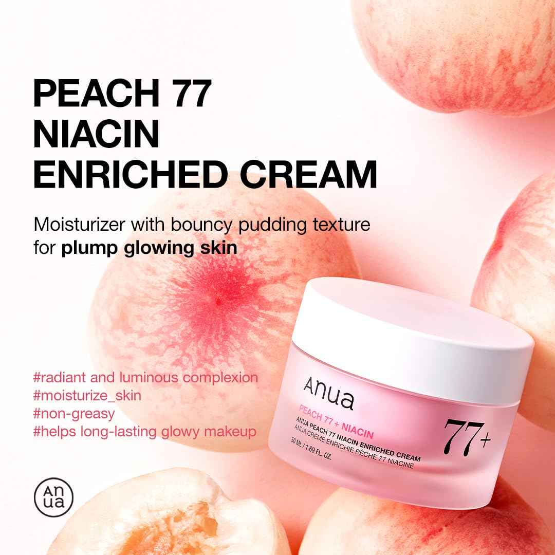 ANUA Peach Niacinamide Cream, Hydrating Face Moisturizer with Collagen, Vitamin B12, Ceramide & Panthenol, Barrier Repair for Dry Skin, Glowing Glass Skin, Korean Skincare, 1.69 fl.oz.