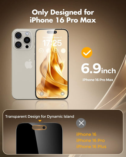 UNBREAKcable_Privacy_Screen_Protector_for_iPhone_16_Pro_Max,_Full_Coverage_Shatterproof_Tempered_Glass[True_28°Anti_Spy][9H_Hardness][Easy_Installation_Frame]2-Pack_Private_Screen_for_iPhone_16_ProMax