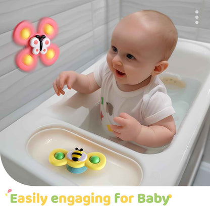 ALASOU 3PCS Suction Cup Spinner Toys for 1 2 Year Old Boy Girl Birthday Gift|Spinning Top Baby Bath Toy for Kids Ages 1-3|Sensory Airplane Travel Toy Easter Basket Stuffers for Toddlers Infant