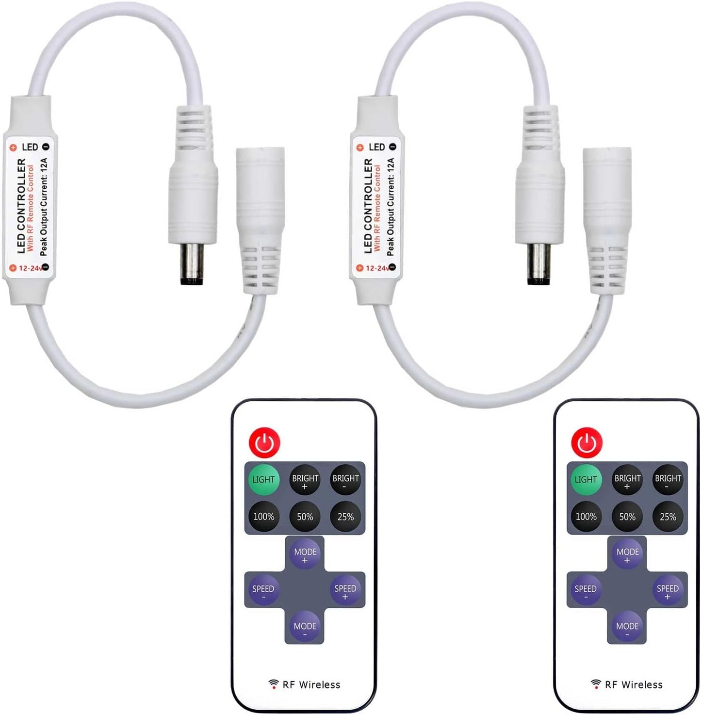 2_Pack_LED_Light_Strip_Remote_Control_Mini_RF_Wireless_LED_Controller_Single_Color_3528_5050_LED_Strip_Lights_Dimmer_Switch_Control_Brightness_Flashing_Mode_DC_12V_24V_LED_Bar_Ribbon_Shelf_Lights