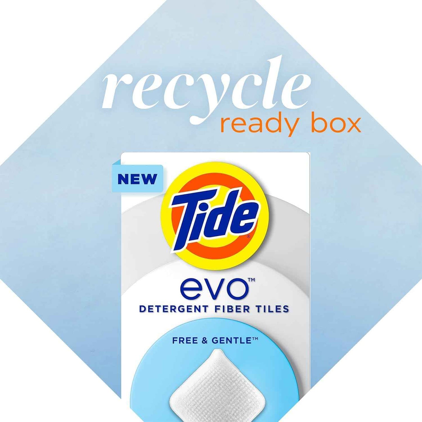 Tide evo Free & Gentle Tiles Fragrance-Free Hypoallergenic Laundry Detergent Fiber Tiles for Sensitive Skin Works on 100% of Common Stains Safe for All Machines and Water Conditions, 40 Count
