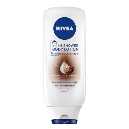 NIVEA_Cocoa_Butter_In_Shower_Lotion,_Water_Activated_In_Shower_Moisturizer_for_Dry_Skin_to_Very_Dry_Skin,_13.5_FL_OZ_Bottle