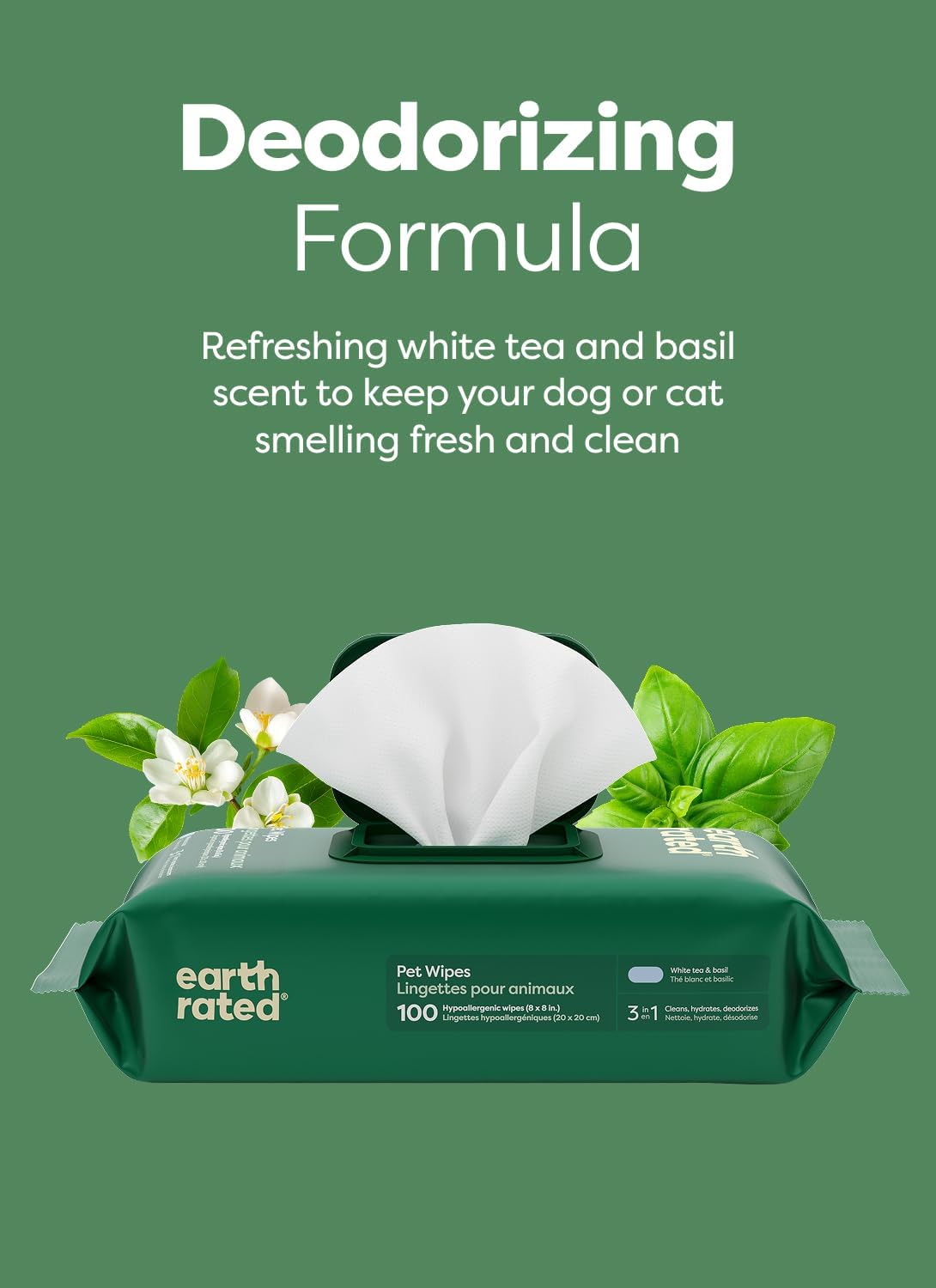 Earth_Rated_Pet_Wipes_for_Dogs_and_Cats,_Hypoallergenic,_3-in-1_Cleaning,_Deodorizing_and_Hydrating,_for_Grooming_Paws,_Body_and_Butt,_New_White_Tea_and_Basil_Scent,_100_Count