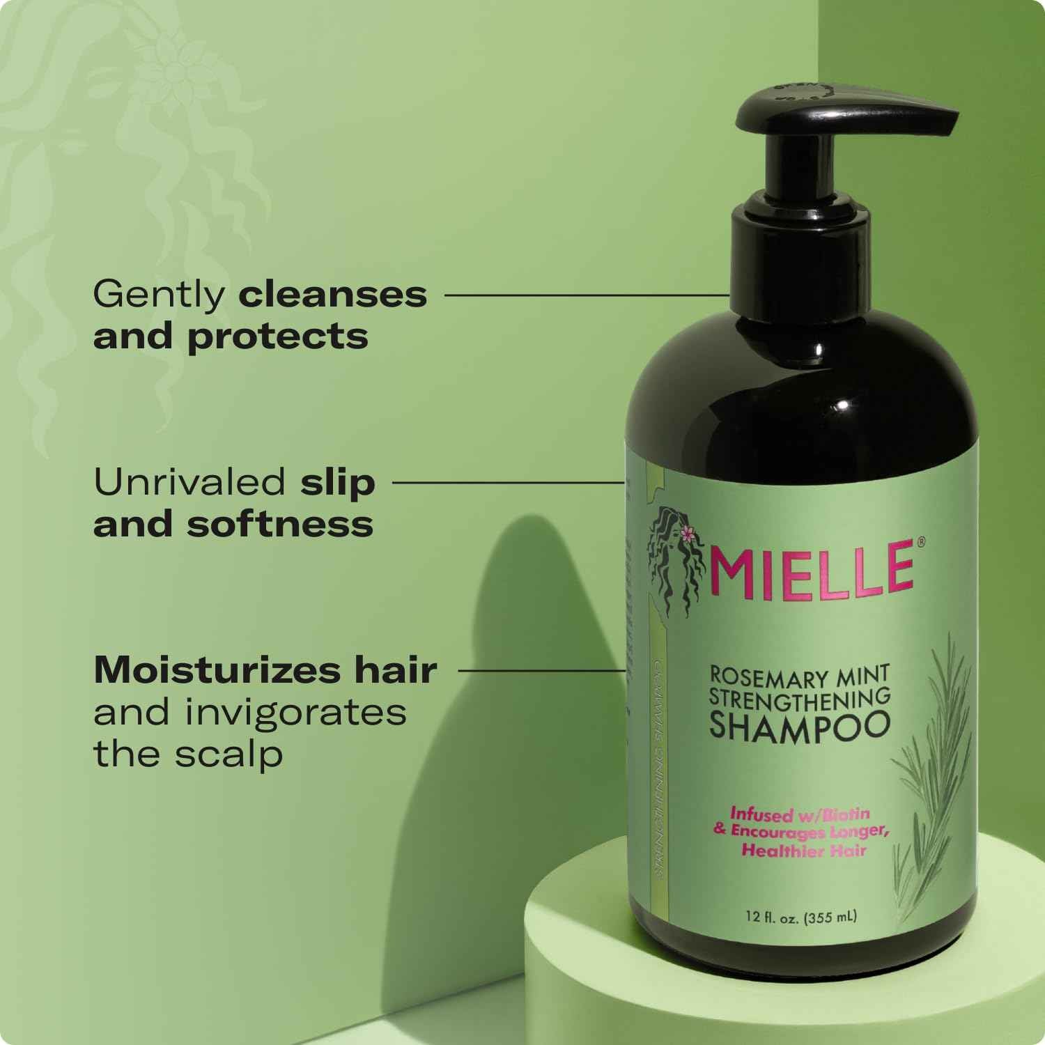 Mielle Organics Rosemary Mint Hair Strengthening Biotin Shampoo - Moisturizing Hair Shampoo for Women and Men to Gently Cleanse, Repair & Protect Strands