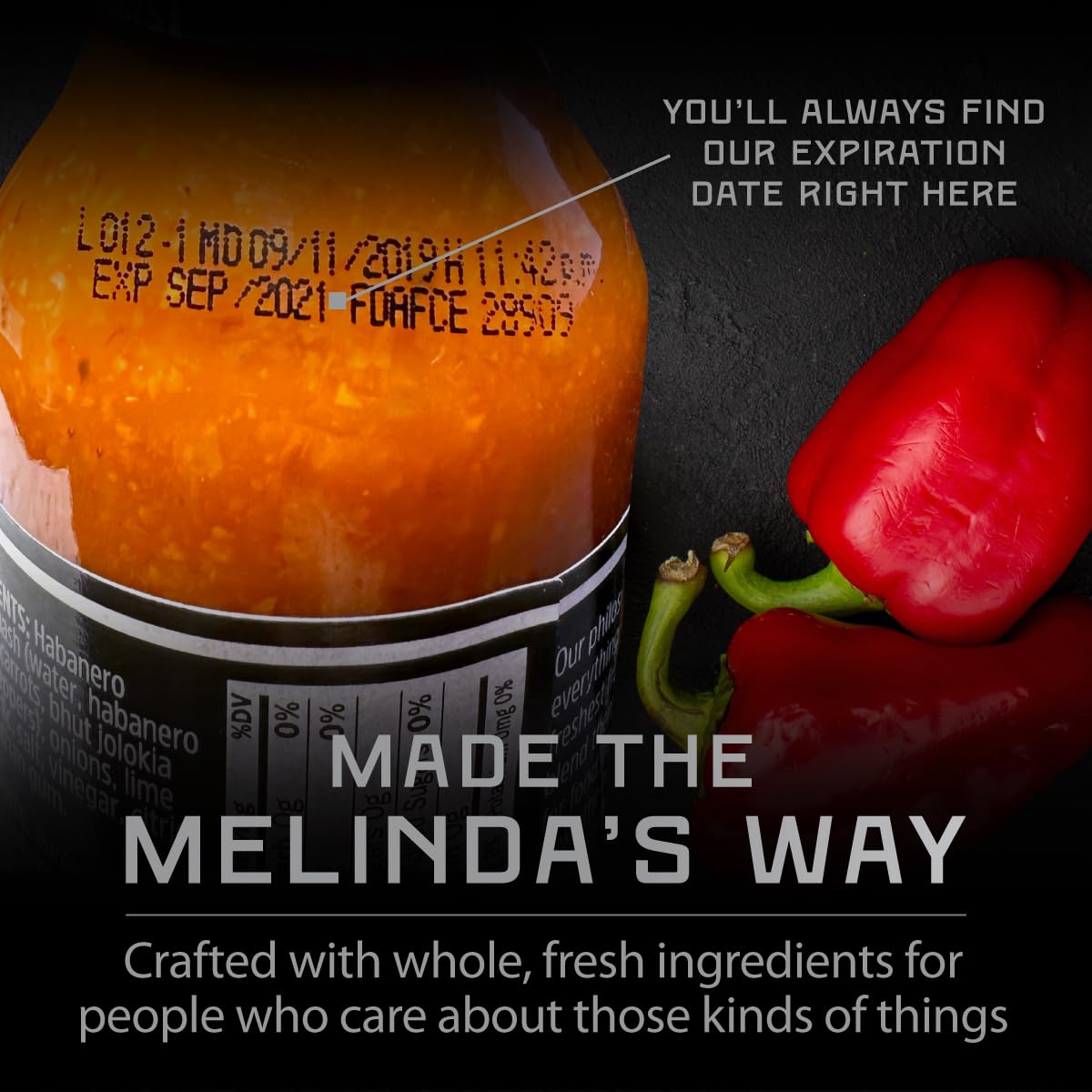 Melinda’s_Ghost_Pepper_Hot_Sauce_-_Gourmet_Extra_Spicy_Hot_Sauce_-_Made_with_Fresh_Ingredients,_Ghost_Peppers_(Bhut_Jolokia),_Habanero_Pepper,_Carrot,_Garlic,_Lime_Juice_-_10oz_Squeeze,_1_Pack