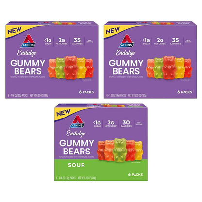 Atkins Endulge Gummy Bears Variety Pack, Low Sugar, Keto Friendly Candy, 18 Pack (12 Sweet Gummy Bears, 6 Sour Gummy Bears)