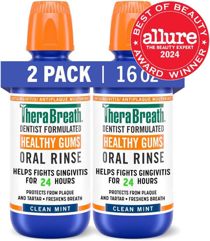 TheraBreath_Healthy_Gums_Oral_Rinse,_Antigingivitis,_Clean_Mint_Flavor,_Dentist_Formulated_to_Help_Prevent_Gingivitis_and_Support_Gum_Health,_Alcohol_Free,_16_Fl_Oz_(Pack_of_2)
