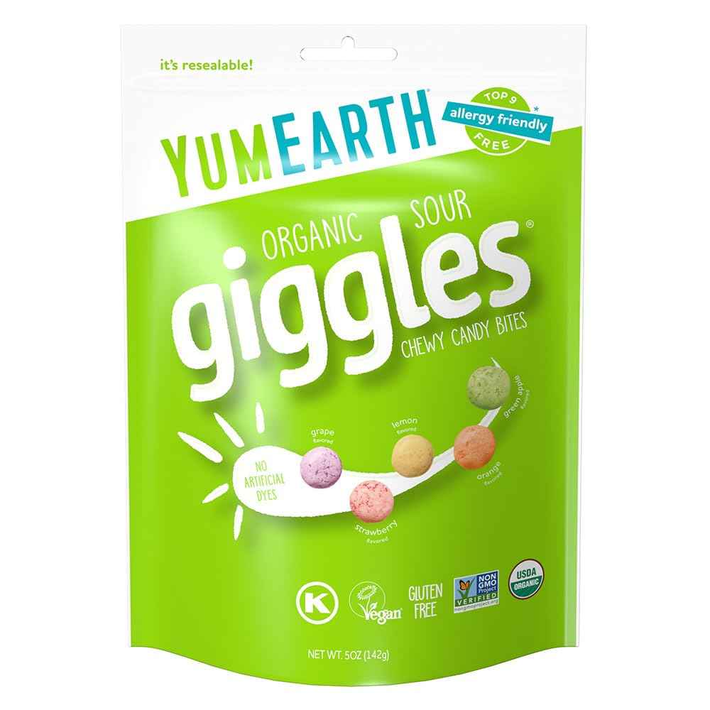 YumEarth Organic Giggles Chewy Candy – Allergy Friendly, No Artificial Dyes, Non GMO, Gluten Free, Fruit Flavored, Vegan Candy Snacks 0.5 oz