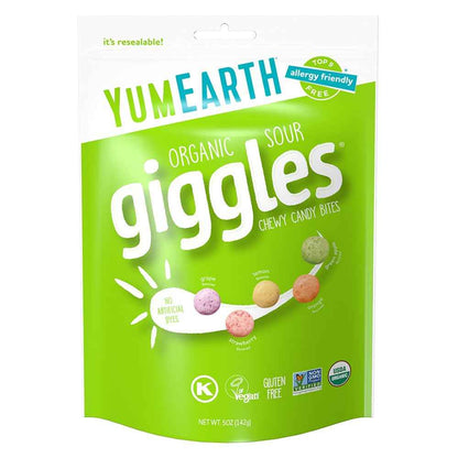 YumEarth Organic Giggles Chewy Candy – Allergy Friendly, No Artificial Dyes, Non GMO, Gluten Free, Fruit Flavored, Vegan Candy Snacks 0.5 oz