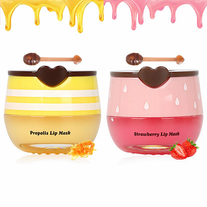2 PCS Bee Lip Balm Lip Mask Honey Pot,Honey &amp;amp; Strawberry Lip Mask Propolis Moisturizing Lip Balm,Hydrating Prevention Dry &amp;amp; Cracked,Mothers Day Gifts,Teacher Appreciation Gifts,Easter Basket Stuffers