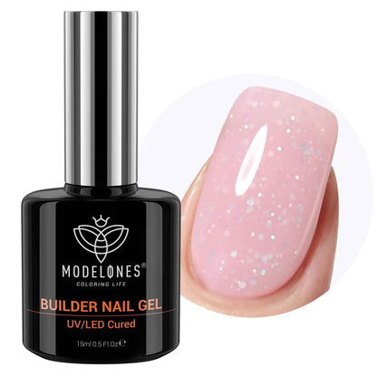 modelones Builder Nail Gel, 7-in-One Clear Builder for Nails, LED Lamp Cured Color Rubber Base Gel Polish Coat Strengthener Thickening Extension Rhinestone Glue in a Bottle for DIY Home Salon Gifts