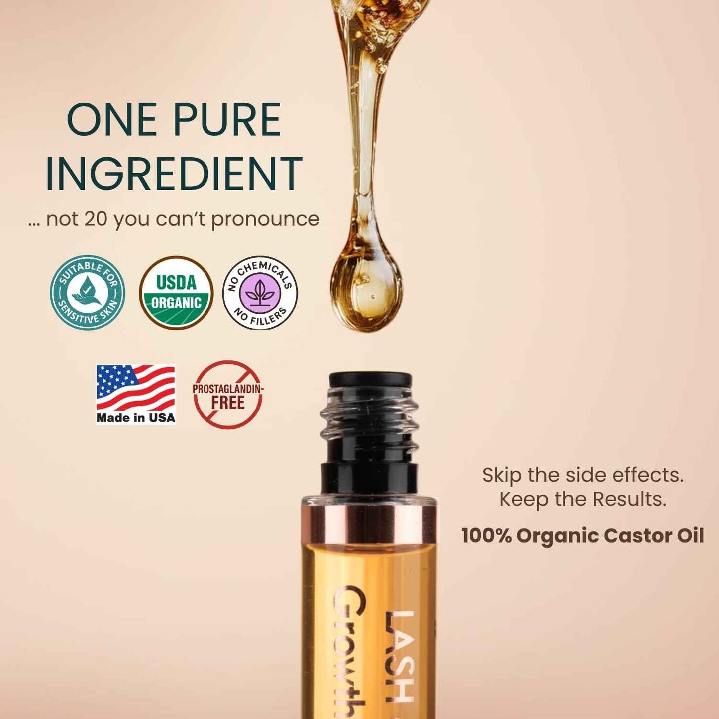 USDA Organic Castor Oil Lash Serum - Premium All Natural Cold Pressed Castor Oil Eyelash Growth Serum with Mascara Tube - Eyelash Treatment and Conditioner - For Thicker and Fuller Lashes