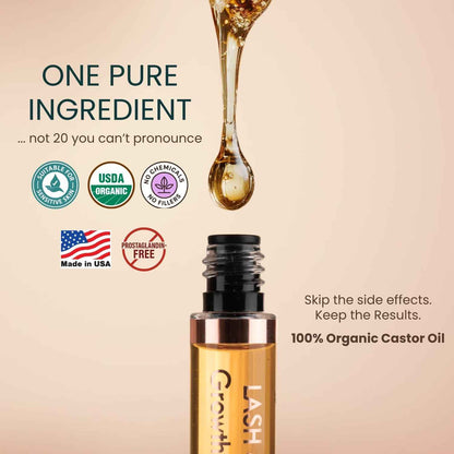 USDA Organic Castor Oil Lash Serum - Premium All Natural Cold Pressed Castor Oil Eyelash Growth Serum with Mascara Tube - Eyelash Treatment and Conditioner - For Thicker and Fuller Lashes