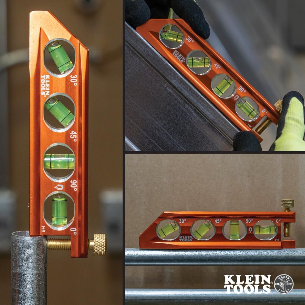 Klein_Tools_935AB4V_Level,_6-Inch_Magnetic_Torpedo_and_Conduit_Level_with_0/30/45/90_Degree_Vials,_V-Groove_and_Magnet_Track,_High_Visibility_Orange