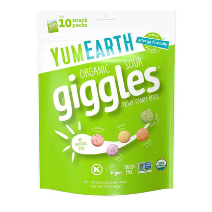 YumEarth Organic Giggles Chewy Candy – Allergy Friendly, No Artificial Dyes, Non GMO, Gluten Free, Fruit Flavored, Vegan Candy Snacks 0.5 oz
