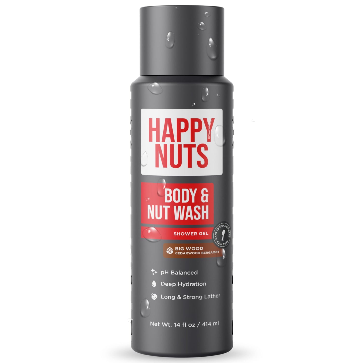 HAPPY NUTS Big Wood Body and Nut Wash - Moisturizing Men&amp;#39;s Shower Gel, Bodywash with Deep Cleanse for Sensitive Skin - Men&amp;#39;s Body Soap