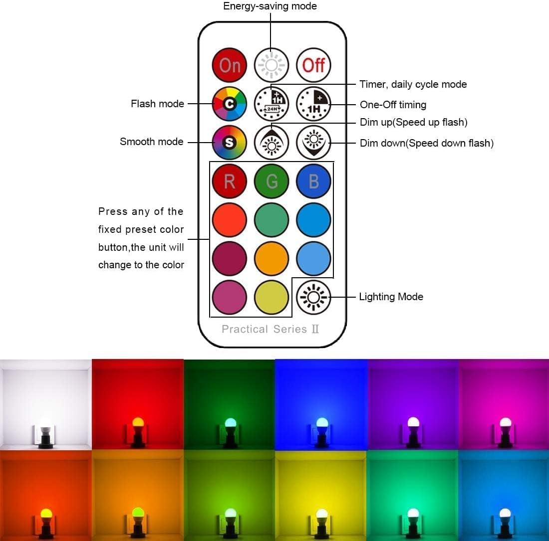 ILC_RGB_LED_Light_Bulb,_Color_Changing_40W_Equivalent,_Daylight_White,_450LM_Dimmable_5W_E26_Screw_Base_RGBW,_Mood_Light_Bulb_-_12_Color_Choices_-_Timing_Infrared_Remote_Control_Included_(4_Pack)