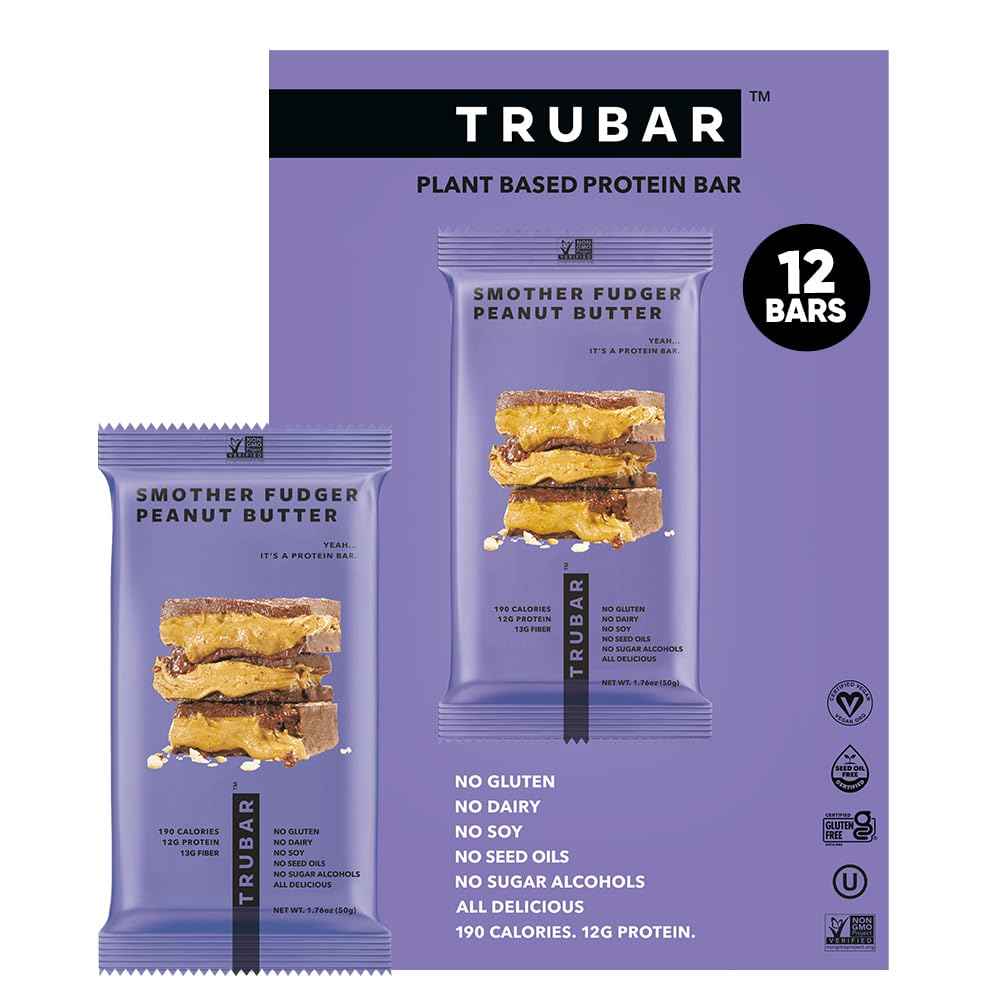 TRUBAR Vegan Protein Bar, Assorted Flavors, Gluten Free, Vegan Protein Snacks, 12G Plant-Based Protein, High Fiber, Healthy Protein Bars