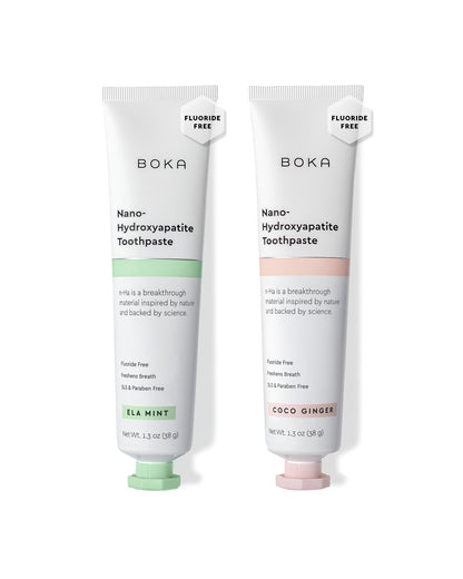 Boka Fluoride Free Toothpaste, Nano Hydroxyapatite Toothpaste, Appropriate for Sensitive Teeth - for Adult Oral Care - Ela Mint, Coco Ginger Flavor, 1.3 Fl Oz 2Pk US Manufactured